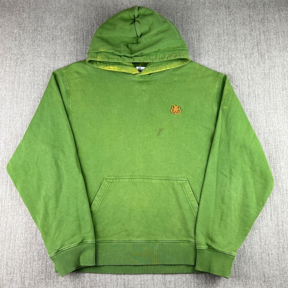 Kenzo Tiger Crest Hoodie Mens Large Green Pullover Streetwear Bleached Hood - Picture 2 of 9